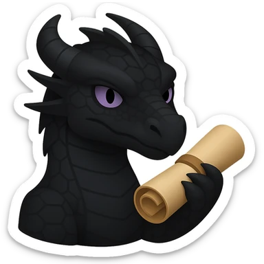 Edit the image to depict Darkstalker the NightWing dragon from Wings of Fire holding his animus scroll in emoji style with no background. Remove the background entirely to isolate the subject. sticker