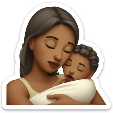 sad mother with newborn sticker