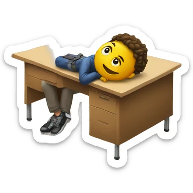 student lies down on a school desk sticker