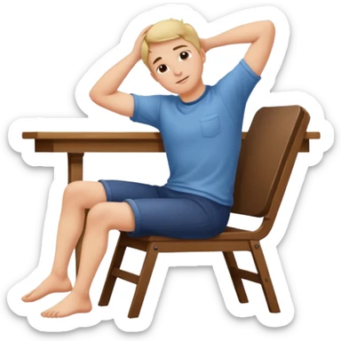 man leaning back on chair with legs on desk and hands behind head sticker