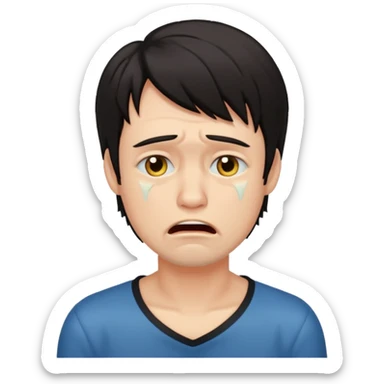 Crying guy with dark shag hair sticker