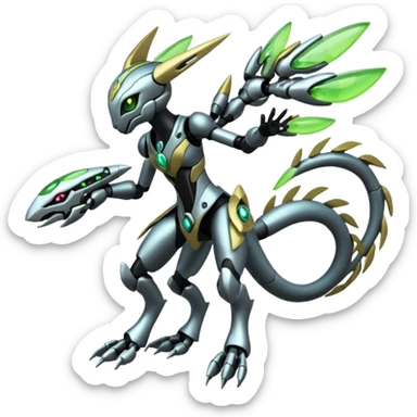  Exotic Organic Mechanical Futuristic Cyborg-Cyber-Meloetta-Zygarde-Zeraora-Protogen-Palkia-hybrid-fusion-Fakémon-creature, full body sticker