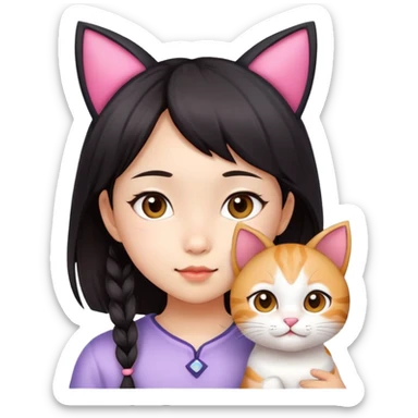 Little asian girl with cat ears sticker