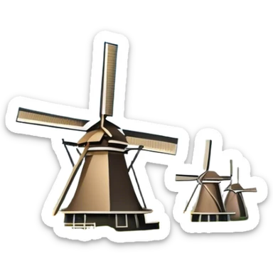 Cinematic Realistic Kinderdijk Windmills Landmark Emoji, showcasing traditional Dutch windmills aligned along a tranquil canal, with lush green fields, soft ripples in the water. sticker