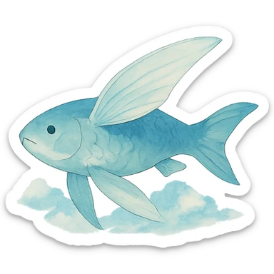 flying fish in the sky in ghibli style, whimsical, serene sticker