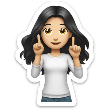 black-haired long hair white young girl showing three fingers up sticker