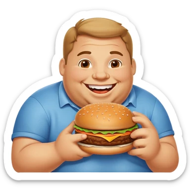 fat man eating burger sticker