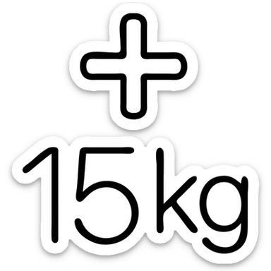 icon representing '+de 15 kilogramos', bold plus sign and number 15kg, clear and modern, minimal outline style sticker