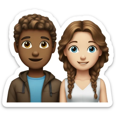 brown hair boy and browns hair girl with blue eyes and freckles sticker