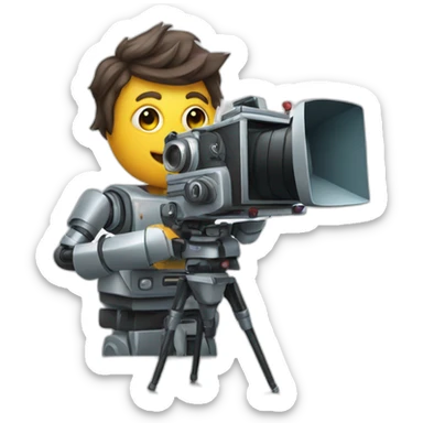 robot director holding a film camera sticker