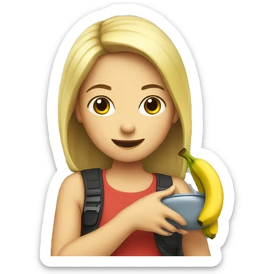 girl outdoors with car eating a banana sticker