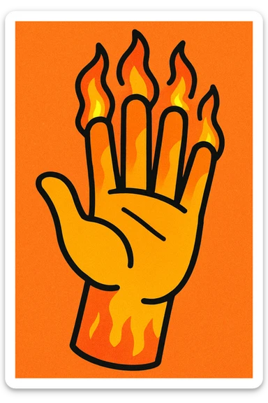a hand with fingers made of fire, waving, energetic, glowing, no text sticker
