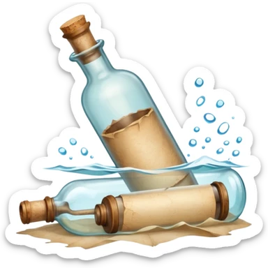 I want a message in a bottle like a letter rolled up, put into a bottle that you would put into the sea sticker
