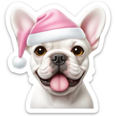 White French bulldog with a baby pink Santa hat sticker