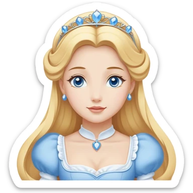 Cinematic Elegant Cinderella Portrait Emoji, Graceful and poised in her classic maid attire, golden locks cascading softly, bright blue eyes full of hope, a gentle glow of kindness and determination, delicate and humble yet undeniably beautiful, evoking the moment before her magical transformation, pure enchantment in her gaze! sticker