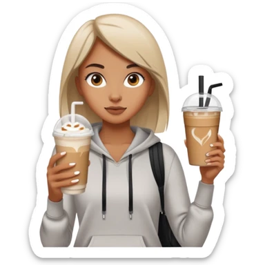 A girl on a hot girl walk in athleisure holding an iced latte sticker