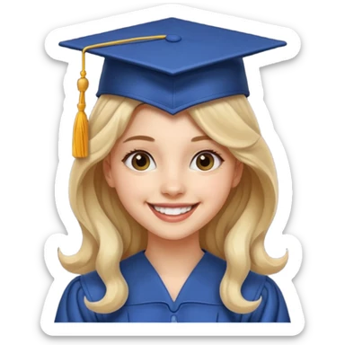 Graduated Students, Cheerful girl, long wavy hair, wearing graduation cap sticker