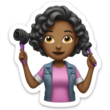 girl curling her hair  sticker