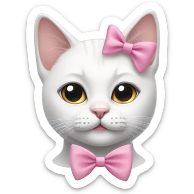 White cat with pink bow on its ear with eyeliner  sticker