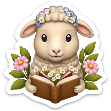 beige sheep reading books + flowers sticker