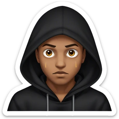 A man in a black hood, his piercing eyes glowing under the shadows sticker
