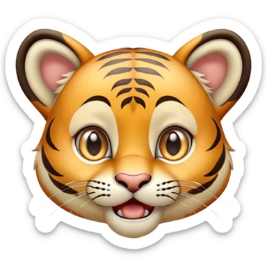 Cinematic Comical Tiger Cub Portrait Emoji, Head tilted dramatically with an exaggeratedly shocked expression, featuring a compact, endearing build with wide, comically expressive eyes full of humorous disbelief, Simplified yet hilariously expressive features, highly detailed, glowing with a slightly sassy wild glow, high shine, dramatic yet playful, stylized with an air of quirky feline attitude, soft glowing outline, capturing the essence of a meme-worthy tiger cub that looks ready to side-eye its way into viral fame! sticker