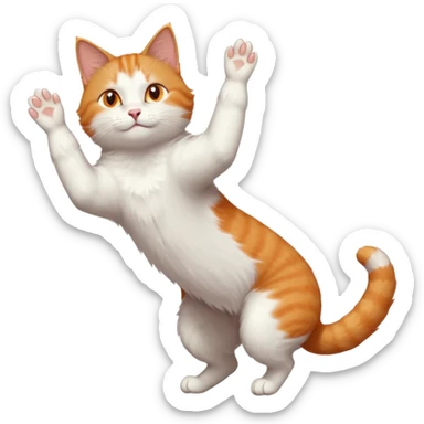 ginger and white cat with orange eyes doing a big extremely long stretch reaching up into the air with arms and legs side by side together straight and overextended whilst lying on its side sticker