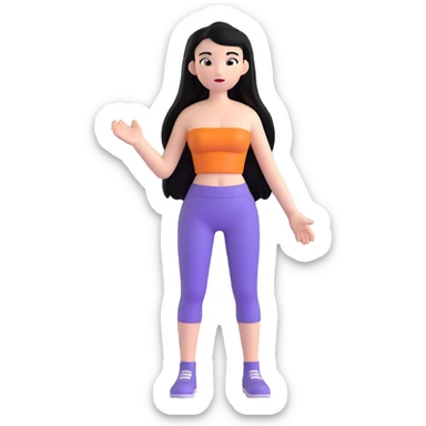 Make the character have long black hair, keep the tube top, in microsoft style 3d fluent emoji style with no background. sticker