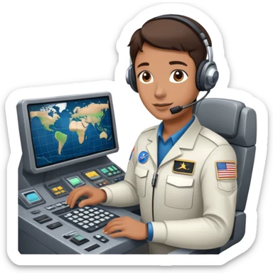 space mission flight director at command console with headset sticker