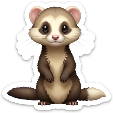 cinematic-[ferret]-realistic-full- long slender body-sitting-emoji,-tiny-paws-tucked-close,-head-tilted-dramatically,-fluffy-[sable]-fur,-simplified-yet-realistic-focused-features,-highly-detailed,-glowing-with-an-almost-sarcastic-glow sticker