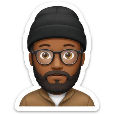 A black man wearing glasses, with a full beard, wearing a black beanie. sticker