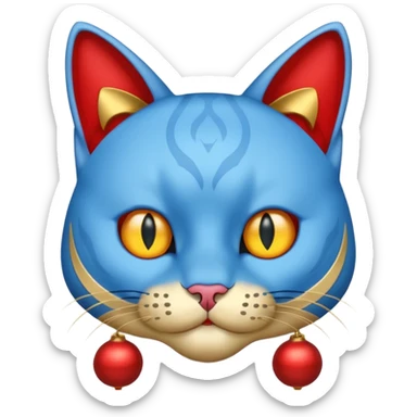 Cat with no ears head blue body blue with gadget with gold bells red tail sticker