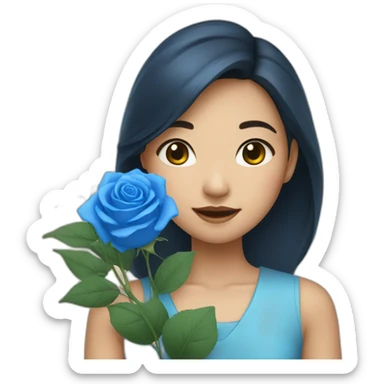a Asian girl hold blue roses sticker