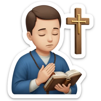 Guy who reads Bible with cross on it and with his eyes closed in prayer. without something in the background  sticker