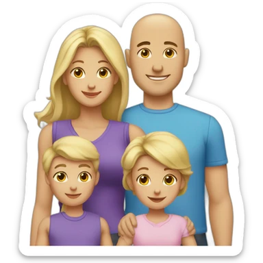 Blonde mom, bald dad, two sons, and one daughter sticker
