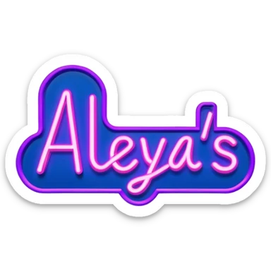 A pink, purple and blue lit Neon sign that says Aleya’s After Hours  sticker