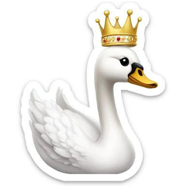 White swan wearing a dress with a crown sticker