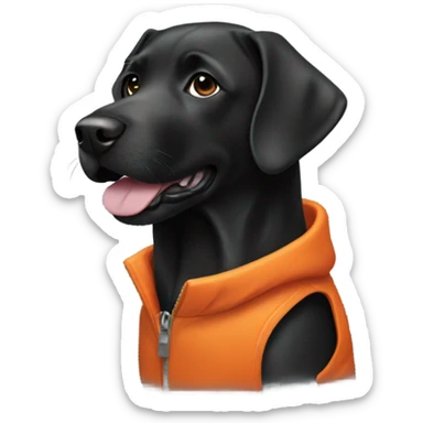 Black lab dog in orange jacket  sticker