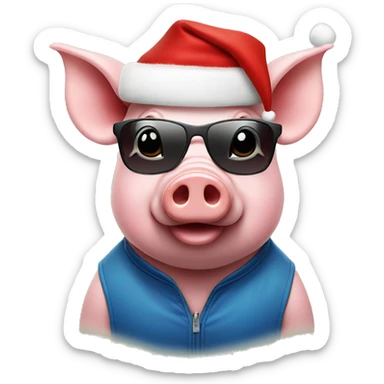 Pig with Santa cap and sunglasses  sticker