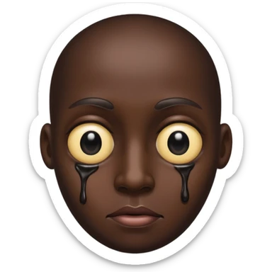 an black melting face with no eyebrows and mouth and just an single eye sticker
