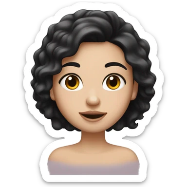 white girl with black hair applying cream on face sticker