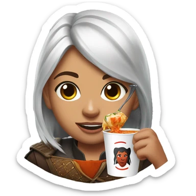 Sasha is playing the Witcher 3 on ps5 and eating Tom yam sticker