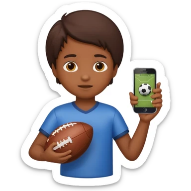 A child is holding a phone and playing football at the same time. sticker