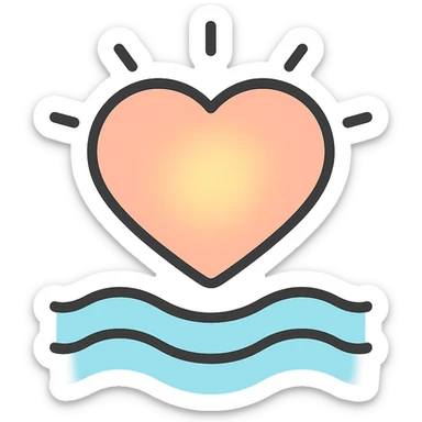 glowing heart with calm waves and gentle colors, color outline icon sticker