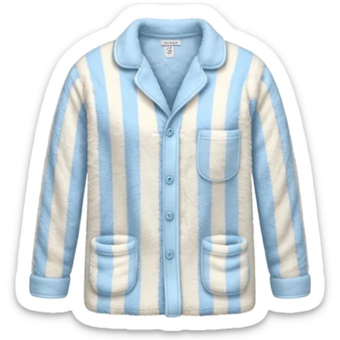 emoji of an isolated fluffy fleece pajama top with soft pastel 'vertical' stripes, plush fuzzy texture, light grey and pastel blue tones, button-down long sleeves, neatly folded flat-lay, no person, no body, no mannequin, cozy warm winter mood, soft shading sticker