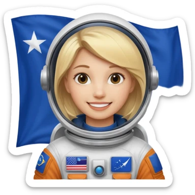 blonde female stronaut with blue flag sticker