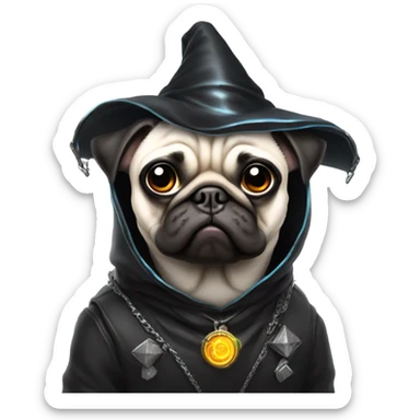 cyberpunk pug wearing a black wizard's hat sticker