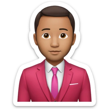 John Legend with dark brown hair, red and pink suit sticker