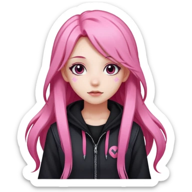 A cute goth girl with long pink hair whose a pokemon trainer  sticker