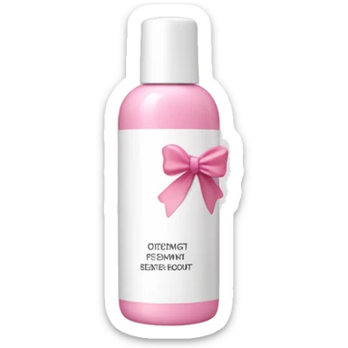 Pink and white skincare bottle with a small pink and cream colored bow as the logo sticker